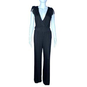 Lipsy London Plunge Embellished Sleeve Black Evening Jumpsuit 8